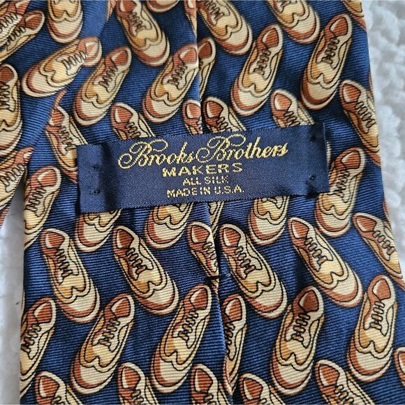 Brooks Brothers Makers‎ Tie - Blue And Brown With Shoes - Made In USA 100% Silk - Picture 3 of 5